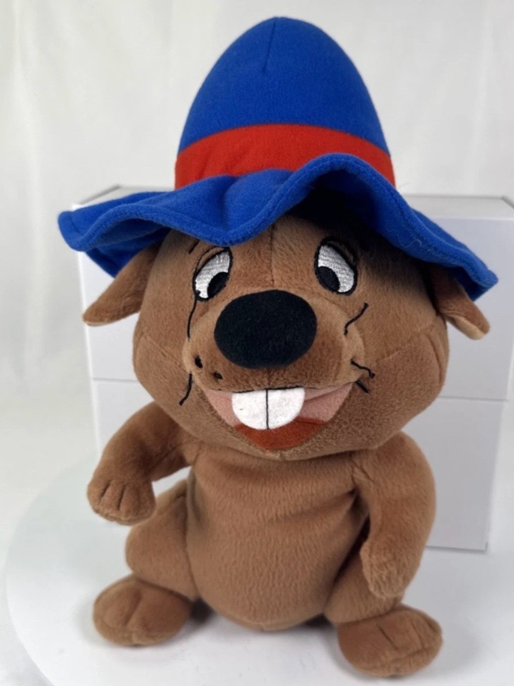 Disney Brown Plush Dog Toy with Blue Hat and Red Band